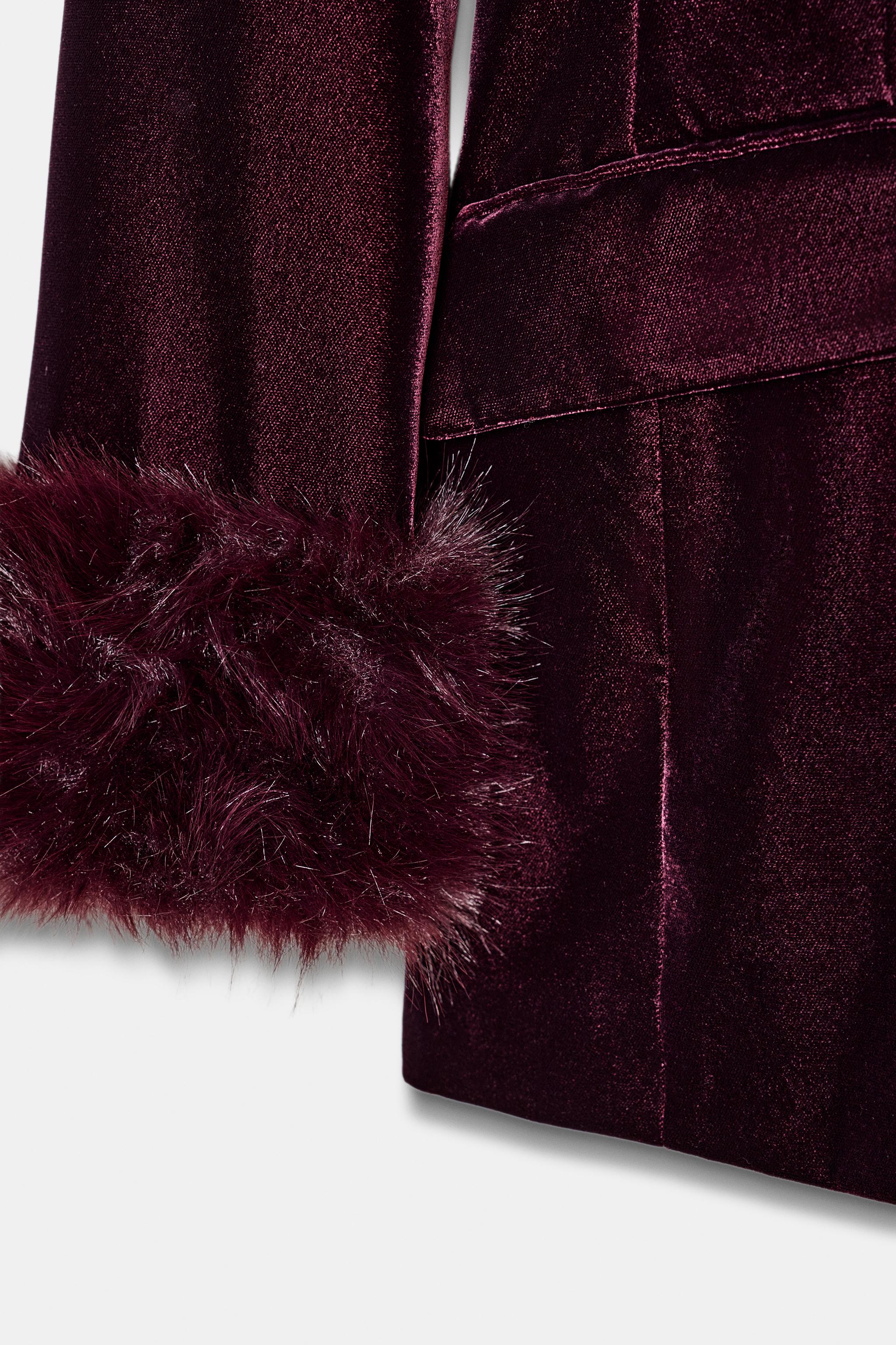 VELVET BLAZER WITH FAUX FUR CUFFS